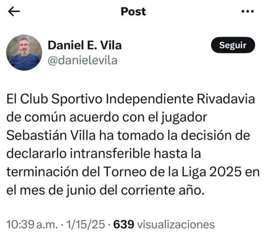 El tuit de Daniel Vila sobre la situaci�n del colombiano