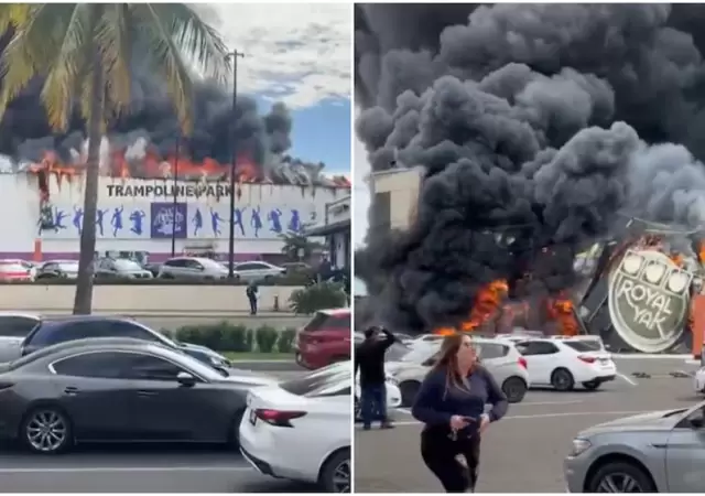 Video: voraz incendio devasta el Air Jump Trampoline Park y el Royal Jack en M�xico