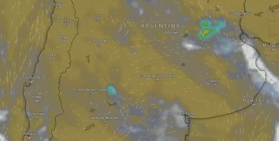 Nubosidad y tormentas en el centro de Argentina el viernes 17 de enero 2025 a las 10.12.