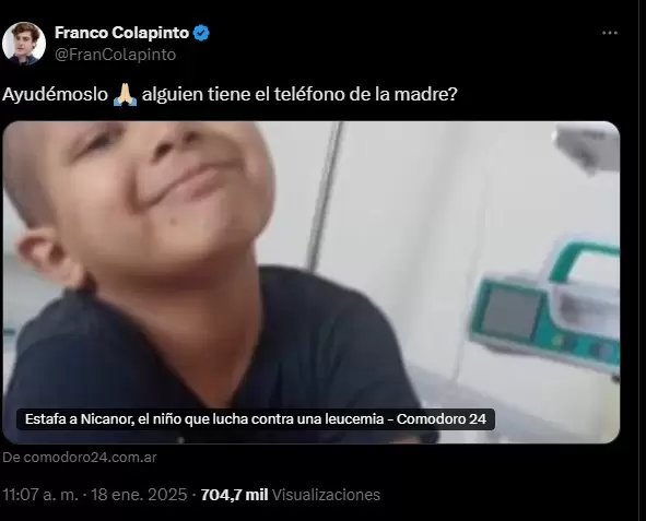 Captura de X de Franco Colapinto