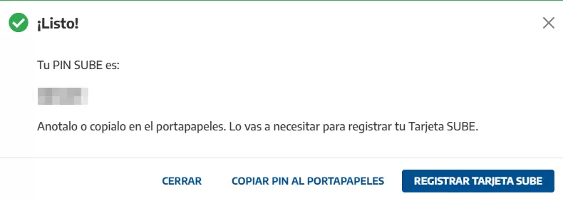 Es muy importante registrar la tarjeta SUBE con el pin para acceder a los descuentos