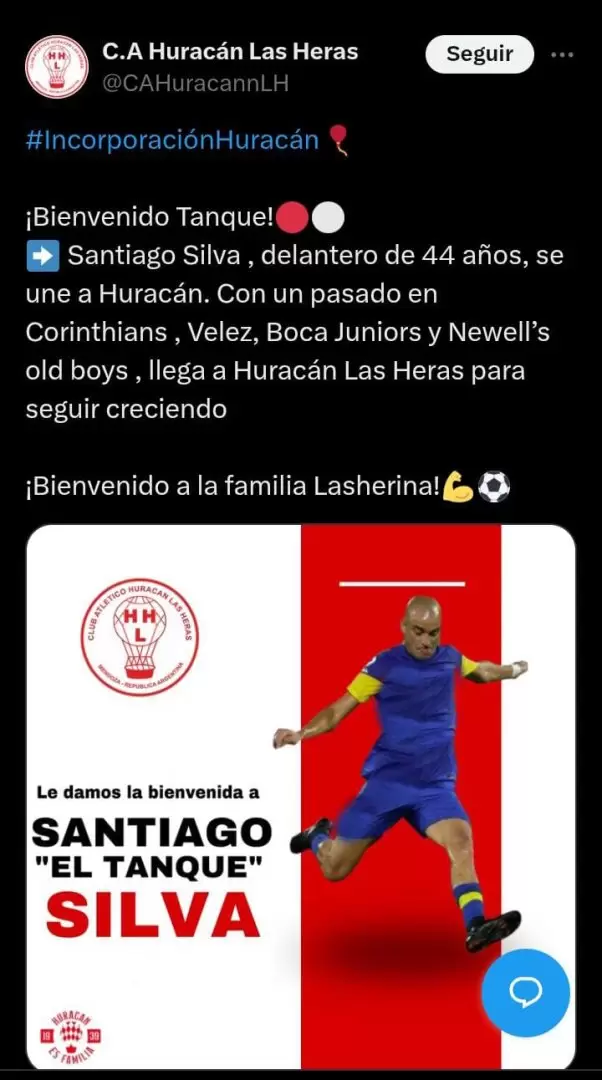 El posteo de la cuenta no oficial que anunci� la incorporaci�n del jugador