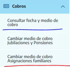 En azul, la fecha de pago de febrero. En rojo, la opción para cambiar el medio de cobro