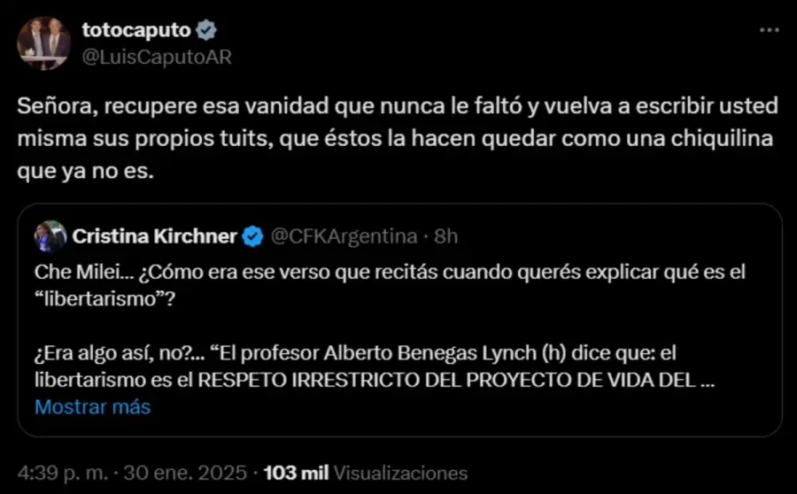 El tuit de Luis Caputo.