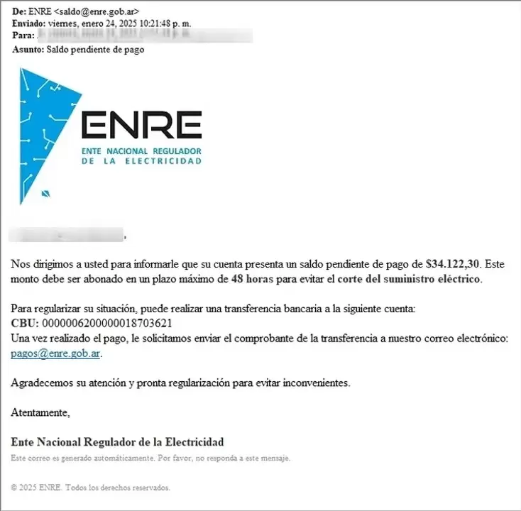 Es importante saber que el ENRE no cobra deudas de servicios el�ctricos