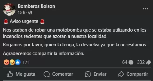 Publicaci�n de los bomberos del Bolson.