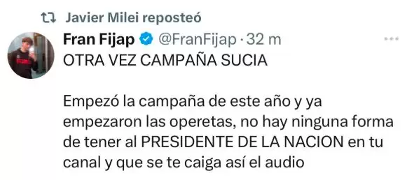 "Campa�a sucia", comenta el tuit del influencer Fran Fijap.