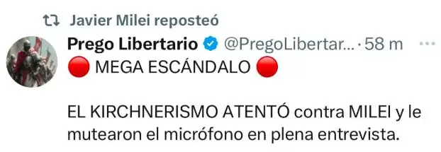 Uno de los tuits replicados por el presidente Javier Milei.