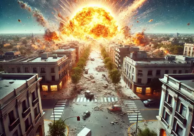 Asteroide 2024 YR4 golpeando la Tierra.