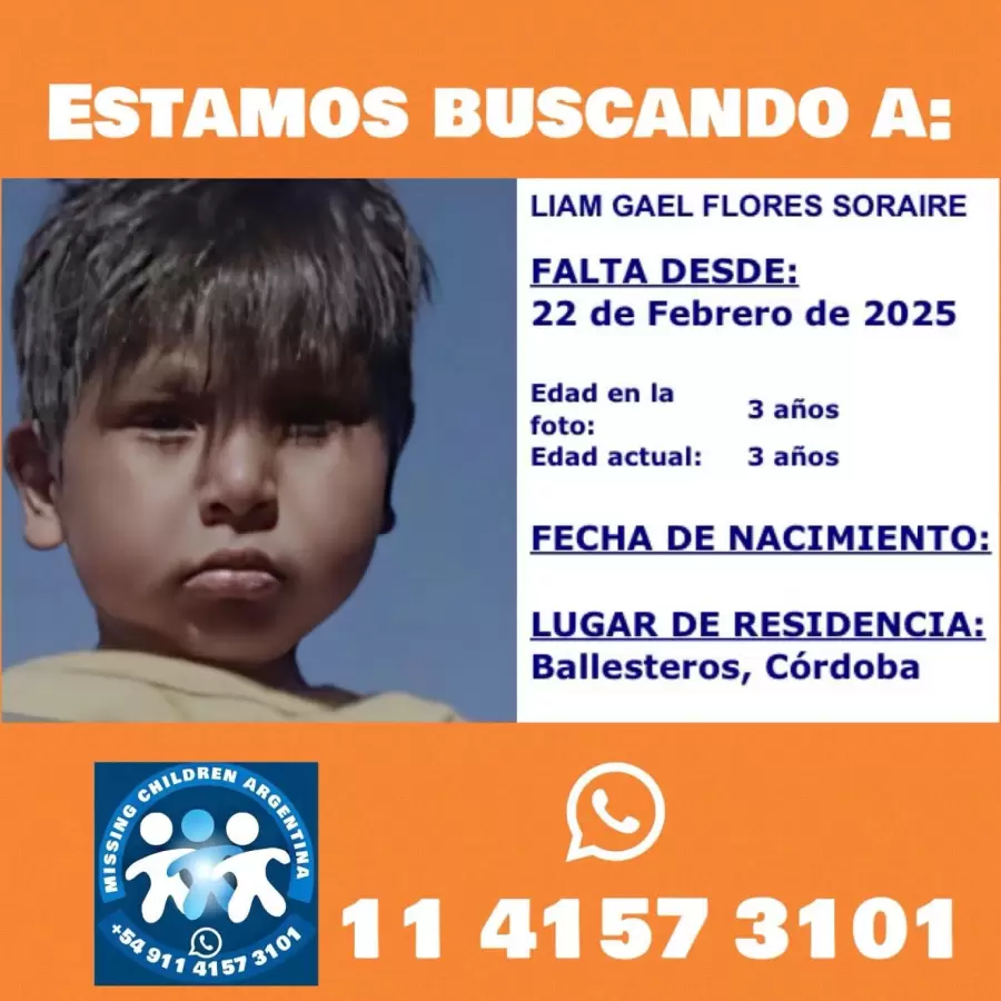 Liam es buscado intensamente desde este s�bado 22 de febrero