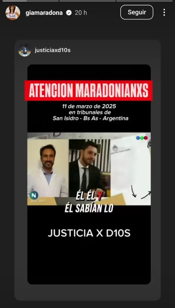 Captura de Gianinna Maradona en Instagram.