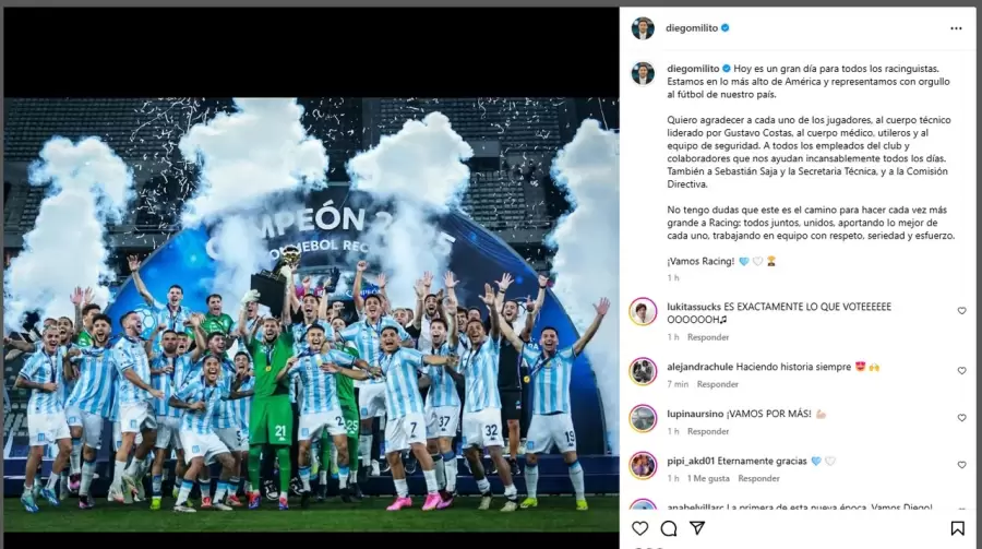 El posteo de Milito