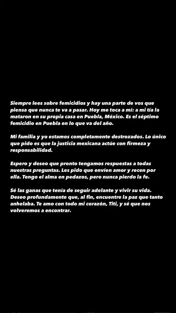 Comunicado de Valentina Zenere en redes sociales.