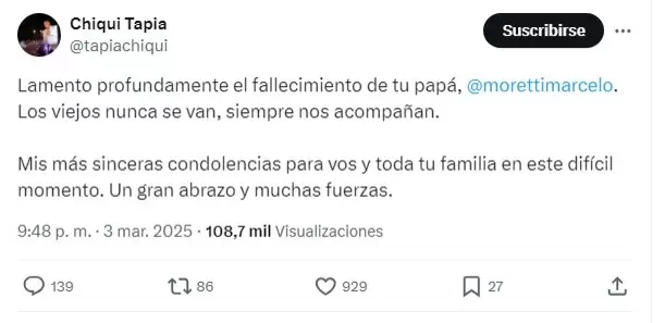 El presidente de AFA, Claudio Chiqui Tapia se solidariz� con el titular de San Lorenzo por la muerte de su padre/