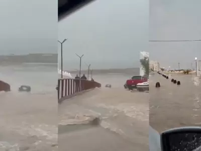 Furia en Las Grutas: la tormenta arrastr� un Jeep al mar y gener� caos