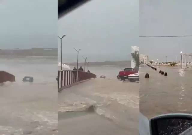 Furia en Las Grutas: la tormenta arrastr� un Jeep al mar y gener� caos