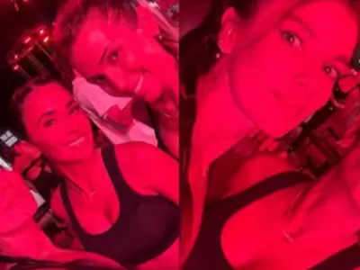 Antonella Roccuzzo junto a Gimena Accardi durante el lanzamiento del gimnasio donde se practica Jump en Miami.