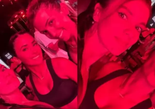 Antonella Roccuzzo junto a Gimena Accardi durante el lanzamiento del gimnasio donde se practica Jump en Miami.