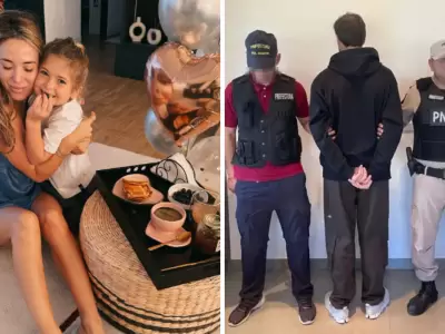 A la izquierda, la modelo arrancando su cumplea�os N�40 junto a su hija. A la derecha, su ex marido, recientemente esposado.
