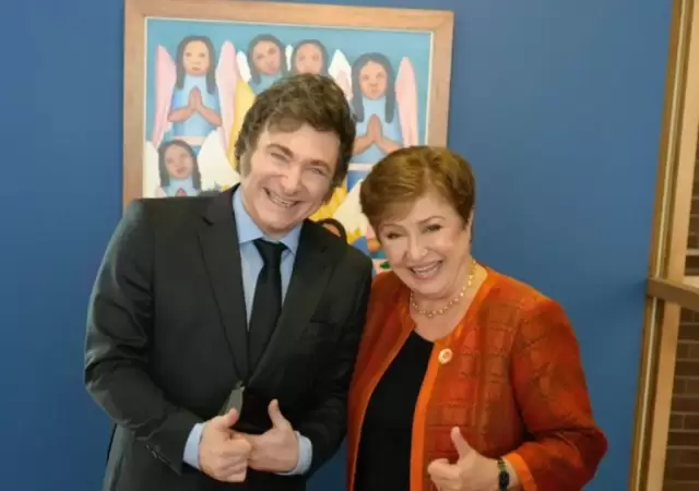 Javier Milei junto a Kristalina Georgieva.