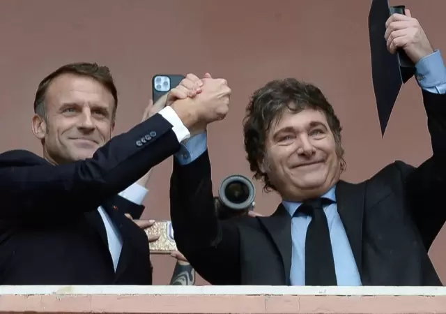 Los mandatarios Macron y Milei en la visita que el galo hizo a la Casa Rosada. (Foto: archivo web)