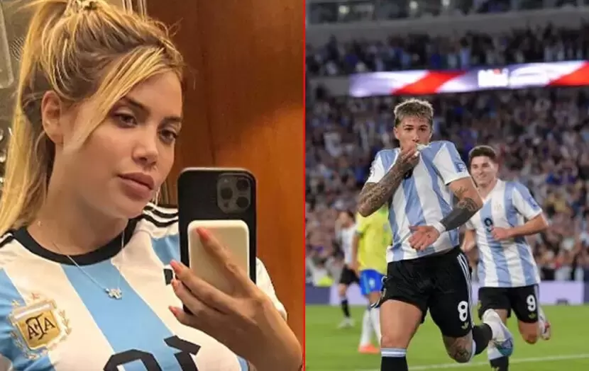 Wanda no quiso perderse el otro clásico del Río de la Plata, y estuvo presente en el Estadio Monumental para ver Argentina - Brasil.