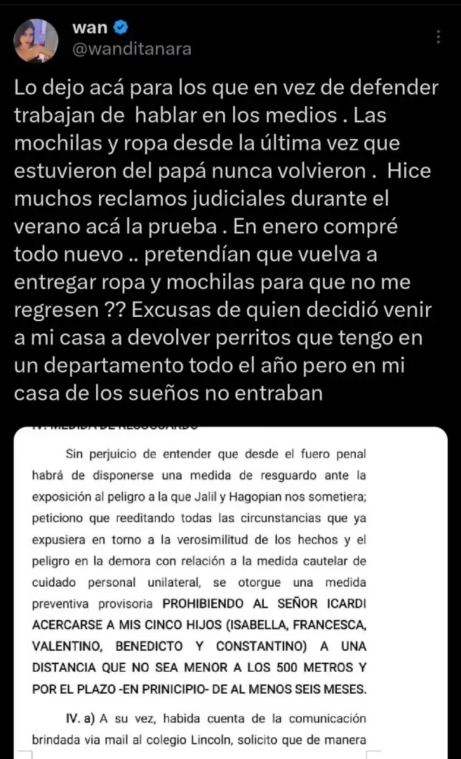 Wanda Nara sobre los reclamos a la Justicia/