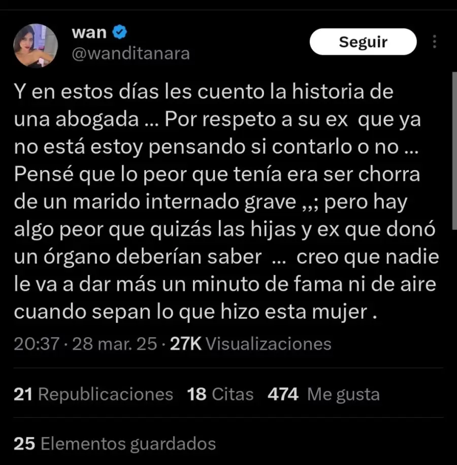 Fuente: Cuenta de X de Wanda Nara