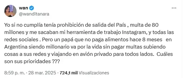 Wanda Nara contra todos en las publicaciones en su cuenta de X