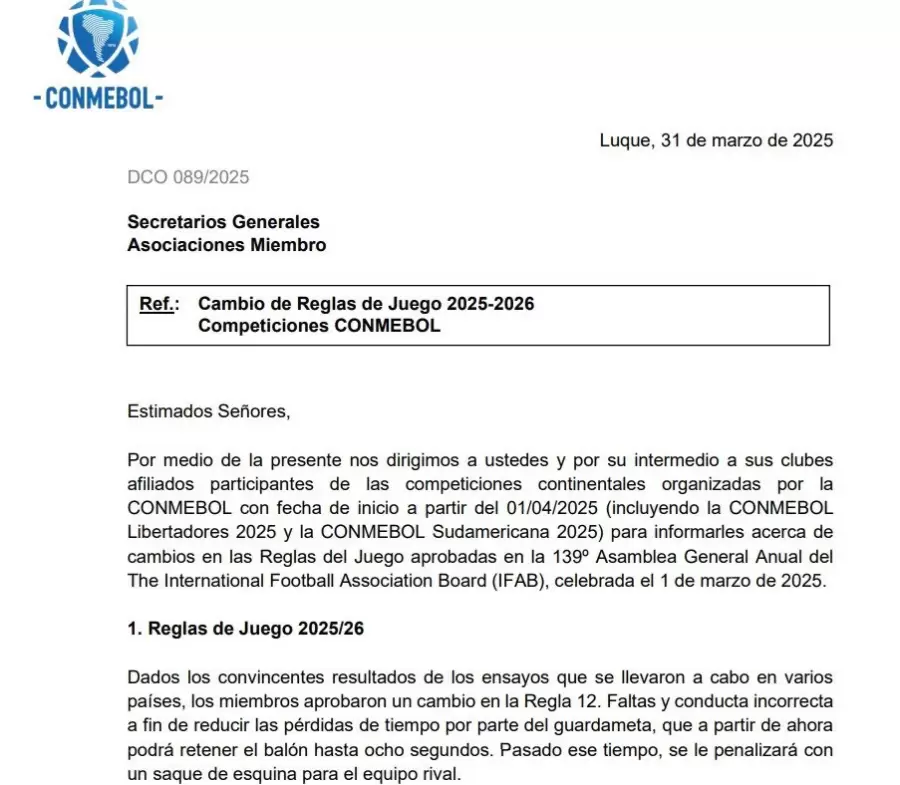 La Conmebol implementó cambios en los arqueros/