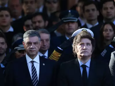 El presidente Milei junto al jefe de gobierno porte�o, Jorge Macri. (Foto: Reuters / Agust�n Marcarian)
