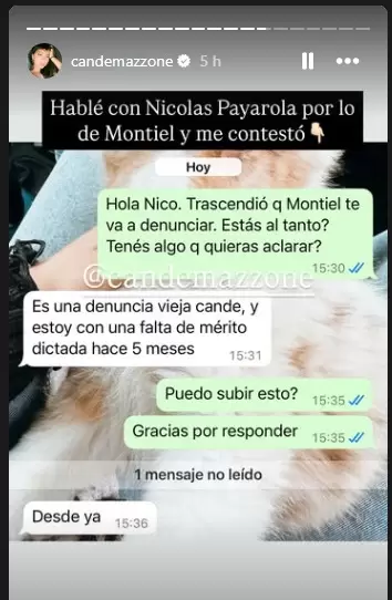 El mensaje que comparti� la periodista Candela Mazzone en su cuenta de Instagram