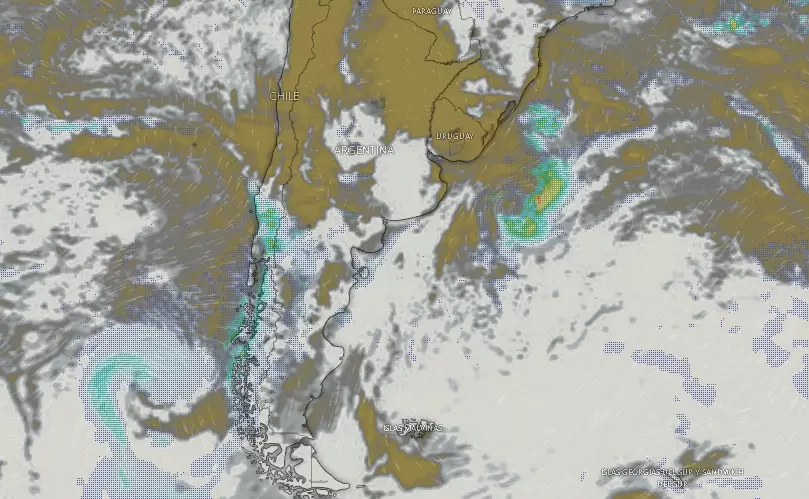 Nubes y tormentas sobre Argentina a las 09.46 del mi�rcoles 16 de abril.