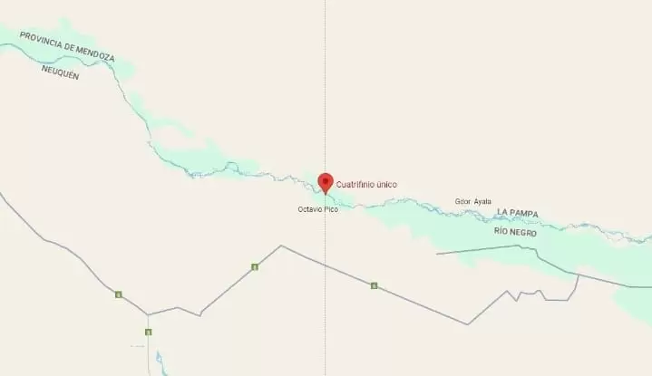 Mapa de Google, con la indicaci�n del cuatrifinio argentino.