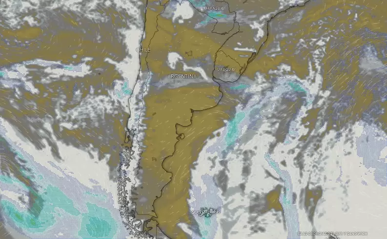 Nubes y tormentas en Argentina el mi�rcoles 23 de abril de 2025.