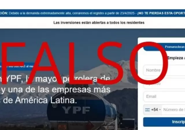 Publicaci�n falsa envocando a YPF y al Gobierno nacional. Fuente: Captura de pantalla de publicaci�n enga�osa