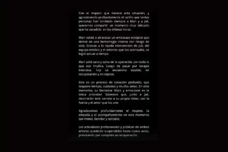 Comunicado oficial de la familia.