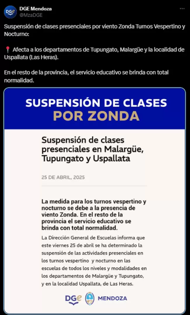 Suspensi�n de clases 25/4/2025