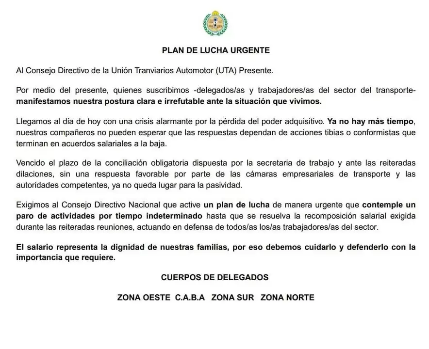 Comunicado UTA