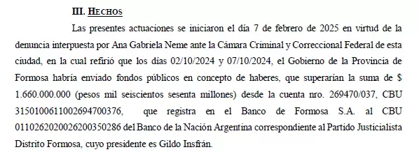 Denuncia contra Insfr�n