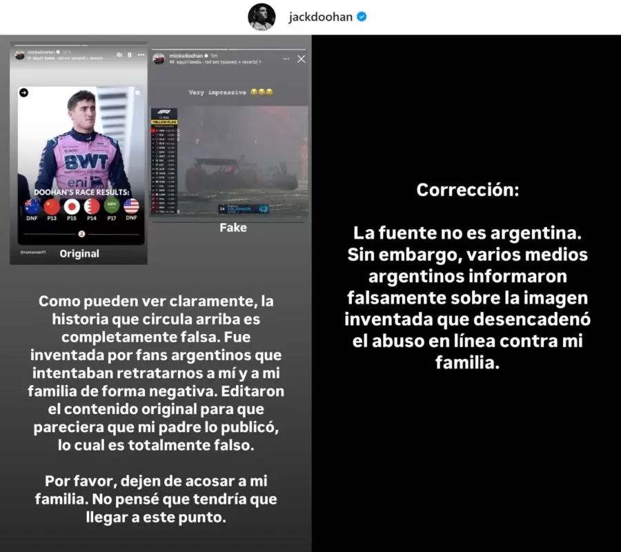 El descargo que realiz� Doohan.