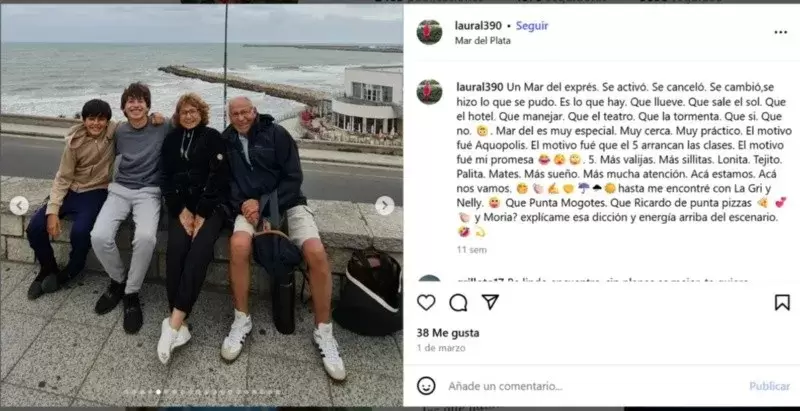 El posteo que hizo Leguizam�n desde Mar del Plata la muestra junto a sus padres. (Imagen: web)