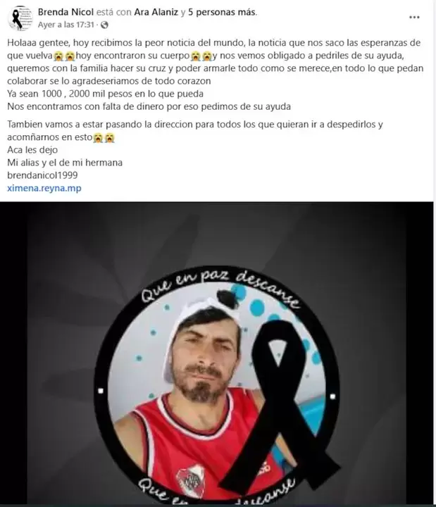 El hallazgo del cuerpo fue confirmado por su sobrina en redes sociales. Fuente: Facebook