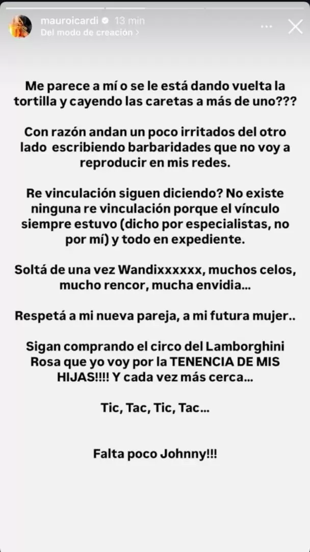 Mauro Icardi le responde a Wanda Nara y anuncia su casamiento con La China Suarez/ Fuente: Instagram