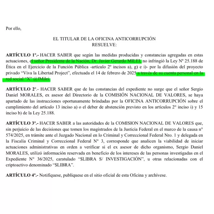 La determinaci�n de la Oficina Anticorrupci�n. (NA)