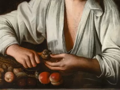 Detalle de Ni�o pelando fruta (1592-1593), de Caravaggio.