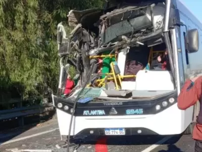 Estado del colectivo tras el fuerte encontronazo con un cami�n. (Foto: gentileza �mbito)