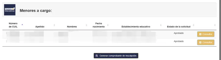 As� debe figurar el apartado 'Estado de solicitud' del Voucher Educativo ya actualizado