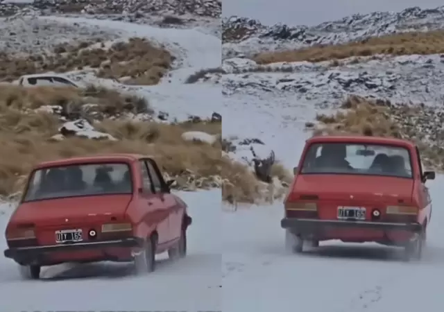 Renault 12 en la nieve.