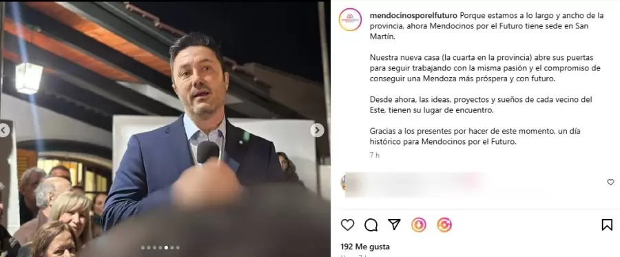 Luis Petri en la presentaci�n de la sede de Mendocinos por el Futuro en San Mart�n/ Fuente: Instagram Mendocinos por el Futuro